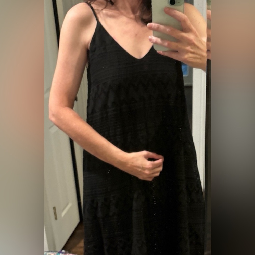 New POMANDERE Black Cotton Lace Asymmetrical Maxi Sun Dress I-40 M $575